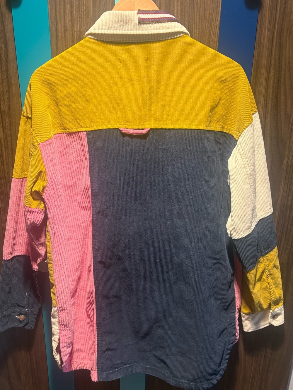 BDG Colorblock Corduroy Overshirt Jacket in Pink, Mustard, Navy & Cream SZ S - Picture 3 of 8